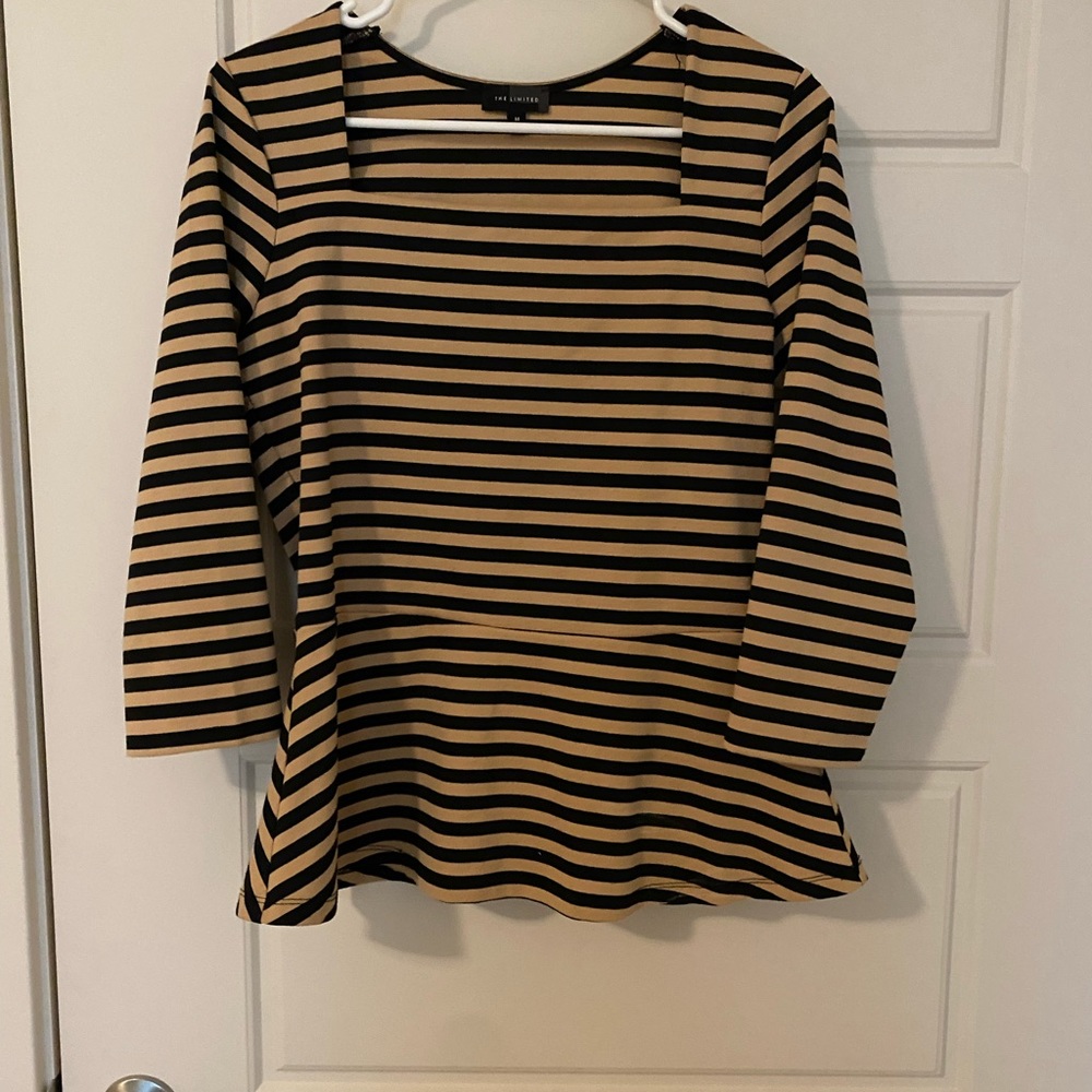 Striped Peplum Square Neck Top